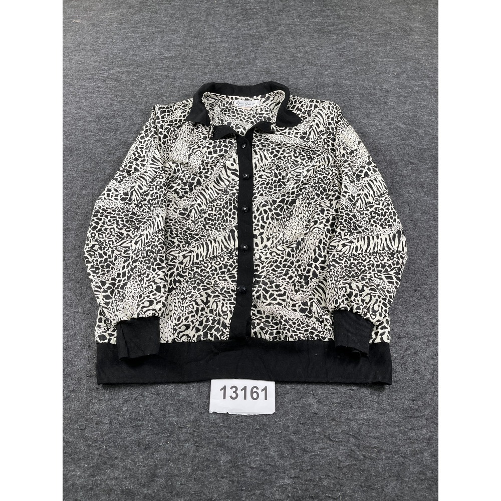 Rebecca Stuart Ltd. Bomber Jacket Womens 14 Black White Animal Print Collared